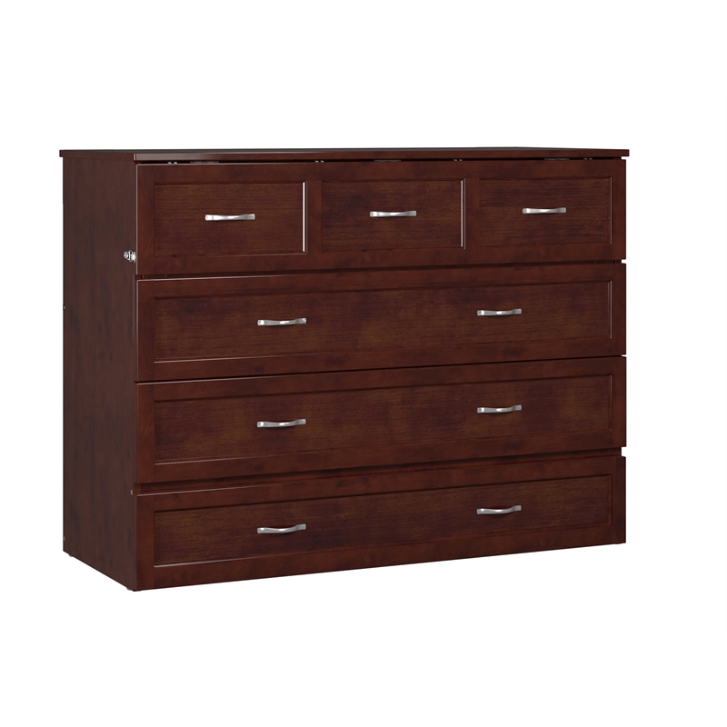 Bowery Hill Full Solid Wood Modern Murphy Bed Chest with Mattress in Walnut