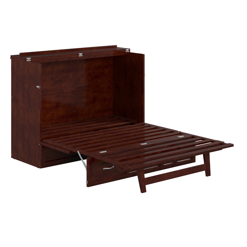 Bowery Hill Full Solid Wood Modern Murphy Bed Chest with Mattress in Walnut