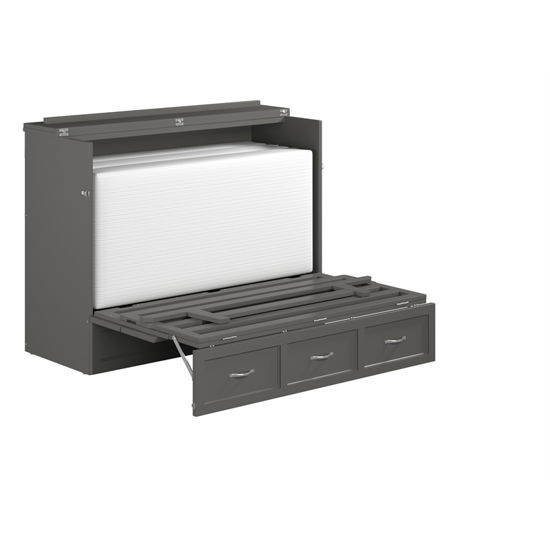 Bowery Hill Full Solid Wood Modern Murphy Bed Chest with Mattress in Gray