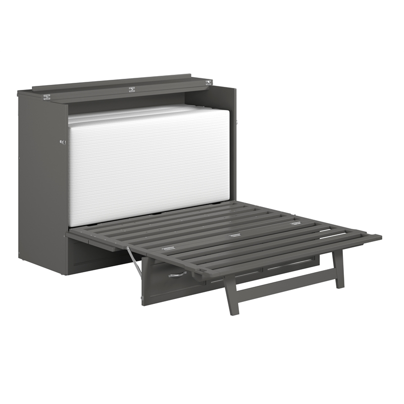 Bowery Hill Full Solid Wood Modern Murphy Bed Chest with Mattress in Gray