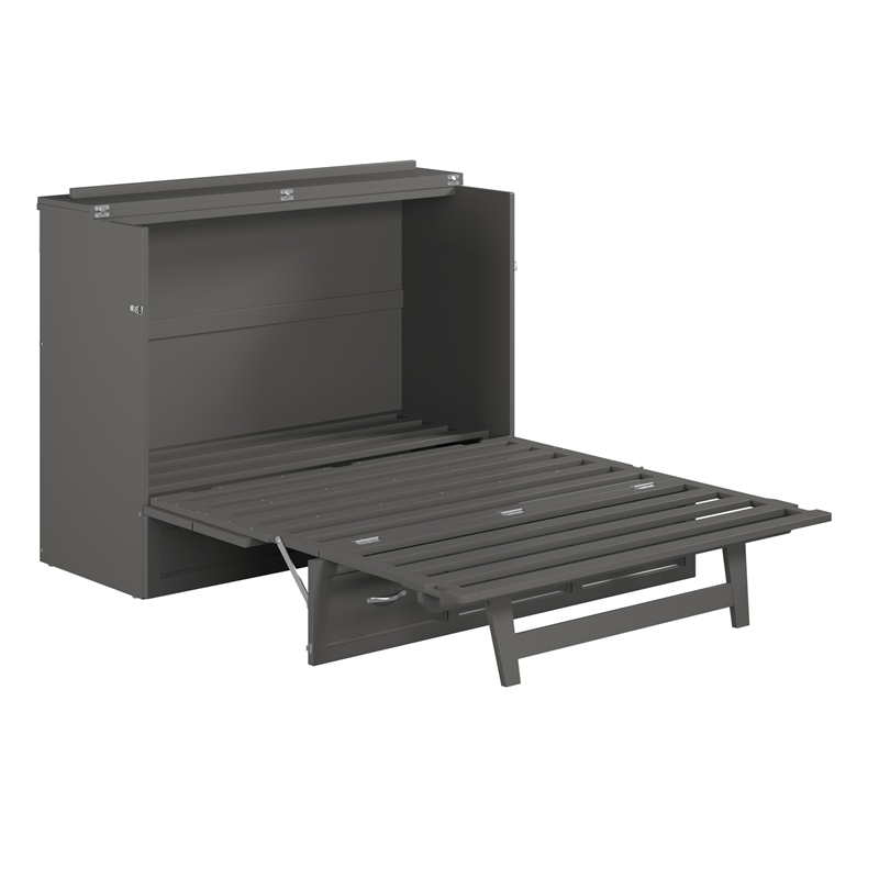 Bowery Hill Full Solid Wood Modern Murphy Bed Chest with Mattress in Gray