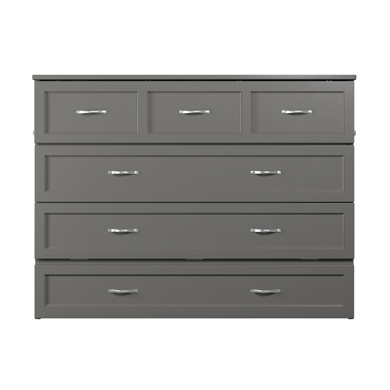 Bowery Hill Full Solid Wood Modern Murphy Bed Chest with Mattress in Gray
