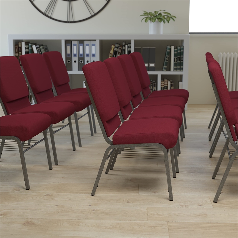 Bowery Hill Contemporary Church Guest Chair with Rack in Burgundy