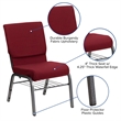 Bowery Hill Contemporary Church Guest Chair with Rack in Burgundy