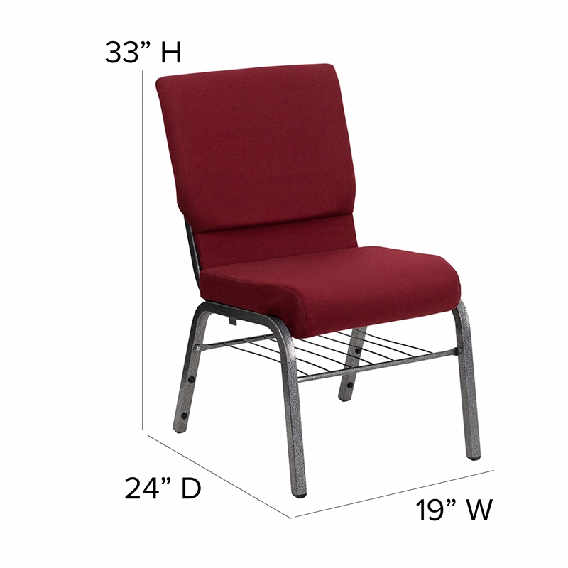 Bowery Hill Contemporary Church Guest Chair with Rack in Burgundy