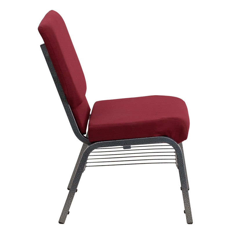 Bowery Hill Contemporary Church Guest Chair with Rack in Burgundy