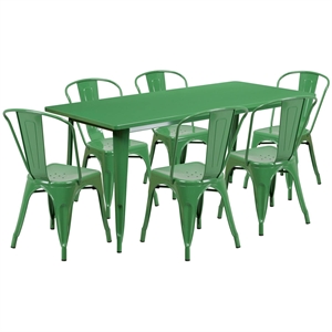 Bowery Hill Modern 7 Piece 31.5&quot x 63&quot Metal Dining Set in Green