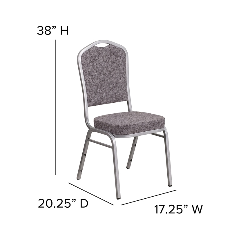 Bowery Hill Fabric Banquet Stack Chair in Silver and Herringbone
