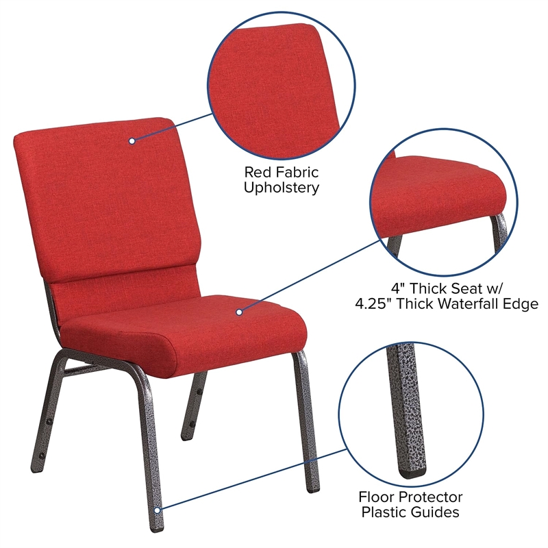 Bowery Hill Modern Fabric Church Chair in Red and Silvervein