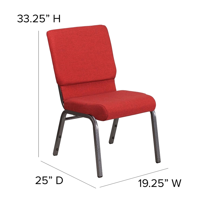 Bowery Hill Modern Fabric Church Chair in Red and Silvervein
