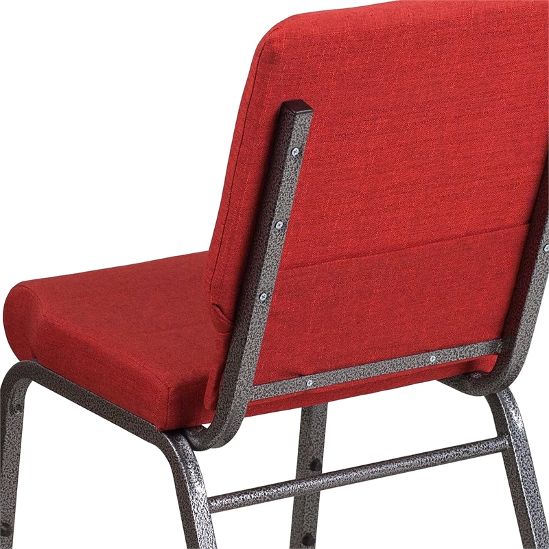 Bowery Hill Modern Fabric Church Chair in Red and Silvervein