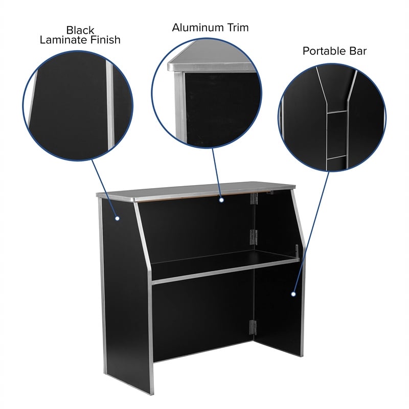 Bowery Hill Contemporary 4' Laminate Foldable Bar In Black Finish