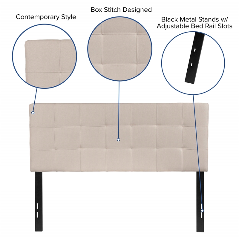 Bowery Hill Contemporary Tufted Full Panel Headboard in Beige
