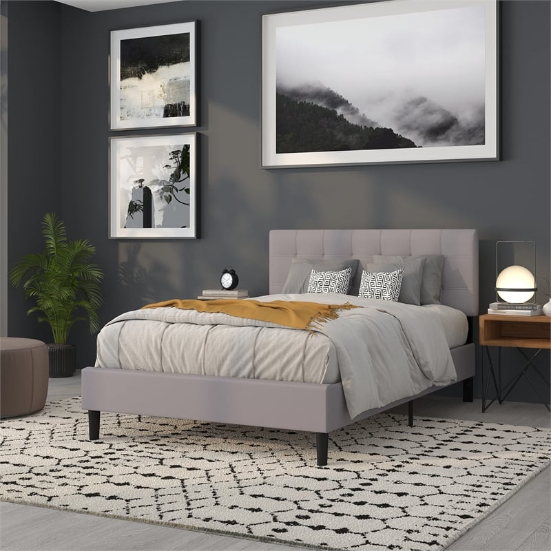 Bowery Hill Modern Tufted Full Panel Headboard in Light Gray