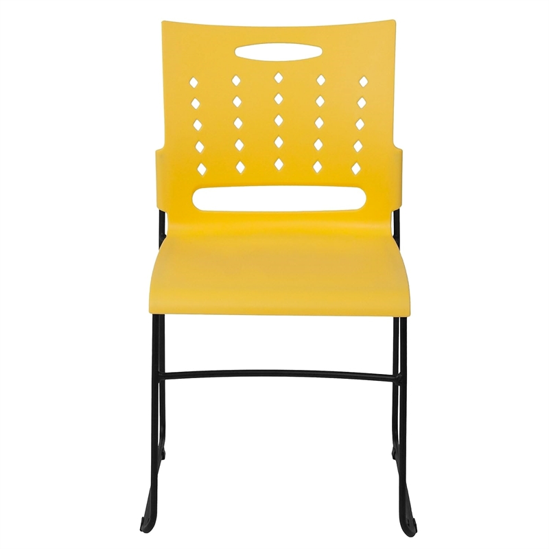 Bowery Hill Plastic Vent Back Sled Base Stacking Chair in Yellow