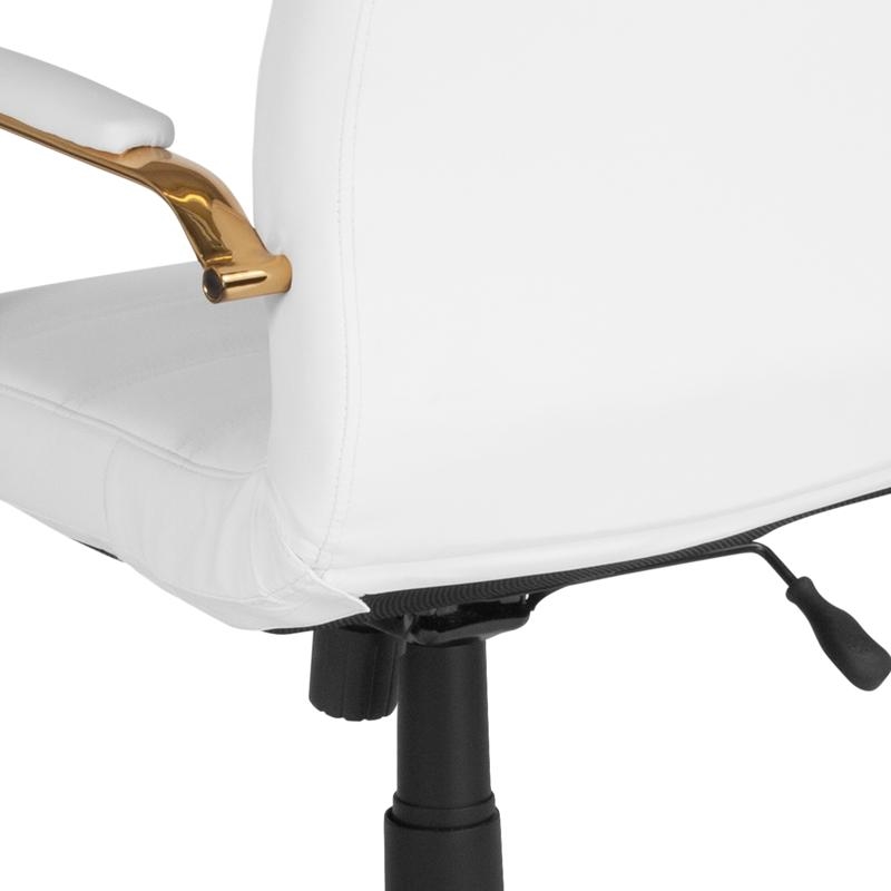 Bowery Hill Mid Back Leather Office Swivel Chair in White and Gold