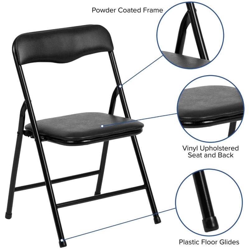 Bowery Hill 5 Piece Square Faux Leather Top Kids Folding Table Set in Black