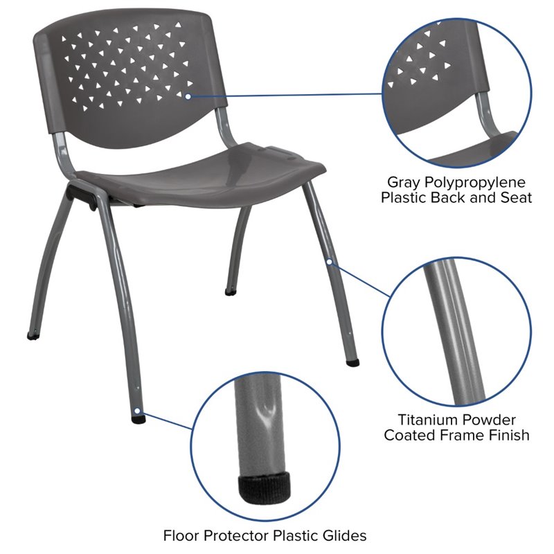 Bowery Hill Contemporary Plastic Textured Stacking Chair in Gray