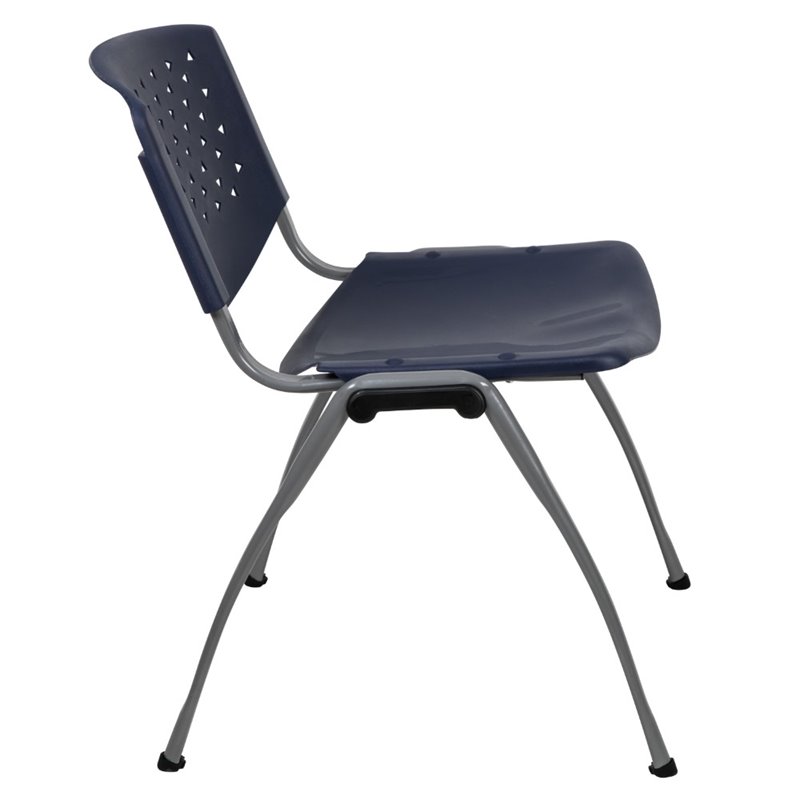 Bowery Hill Plastic Textured Stacking Chair in Navy and Gray