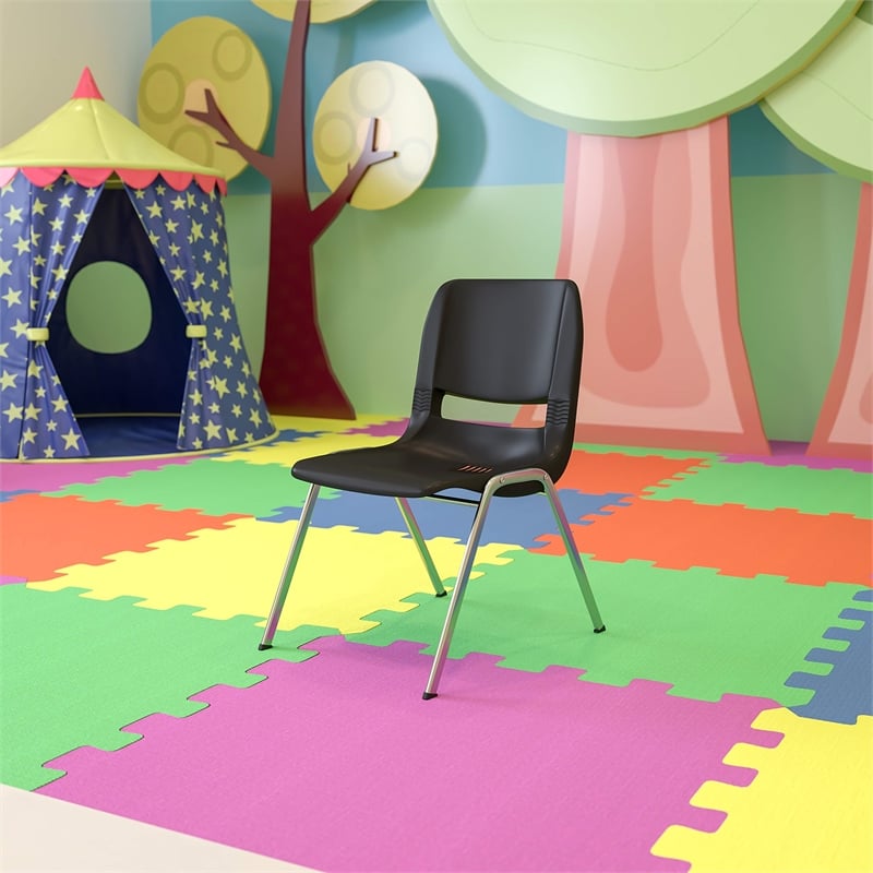 Bowery Hill Plastic Black School Chair Ergonomic Stackable 24.5