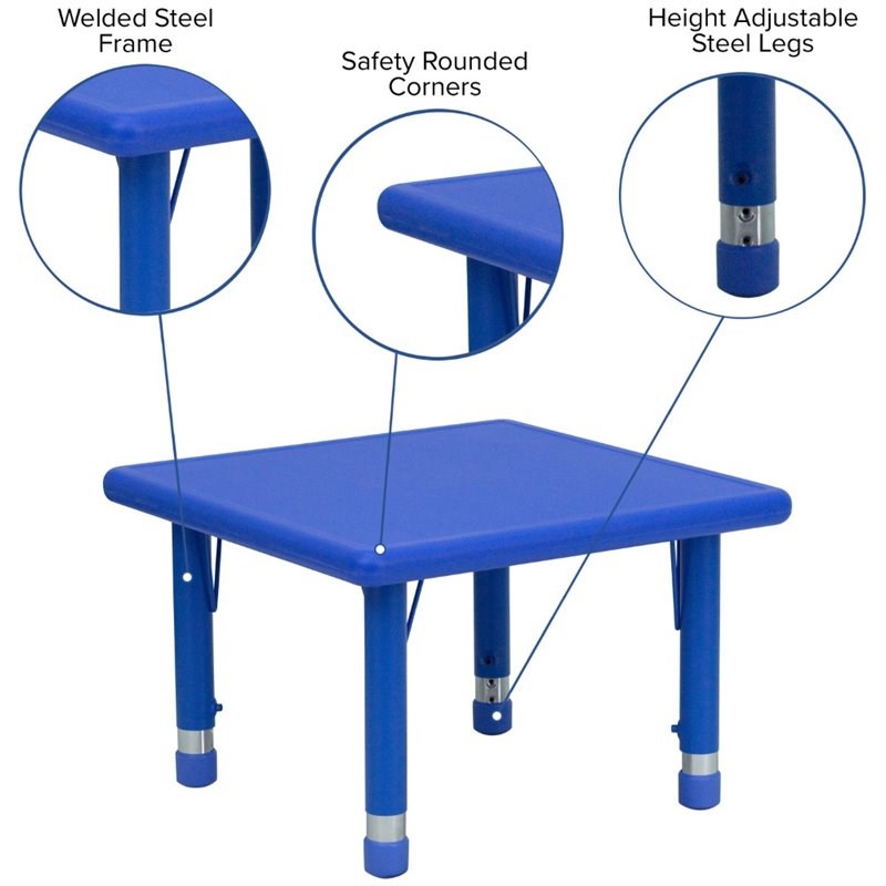 Bowery Hill Plastic Blue Activity Table Square Adjustable Height 24