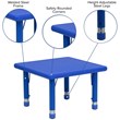Bowery Hill Plastic Blue Activity Table Square Adjustable Height 24