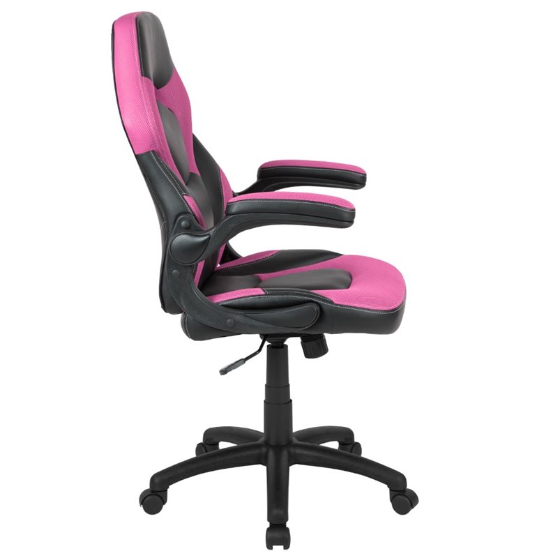 Bowery Hill X10 Adjustable Swivel Leathersoft Gaming Chair in Pink/Black