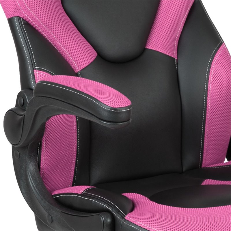 Bowery Hill X10 Adjustable Swivel Leathersoft Gaming Chair in Pink/Black