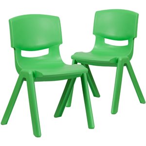 Bowery Hill 15.5&quot Plastic Stackable School Chair in Green (Set of 2)