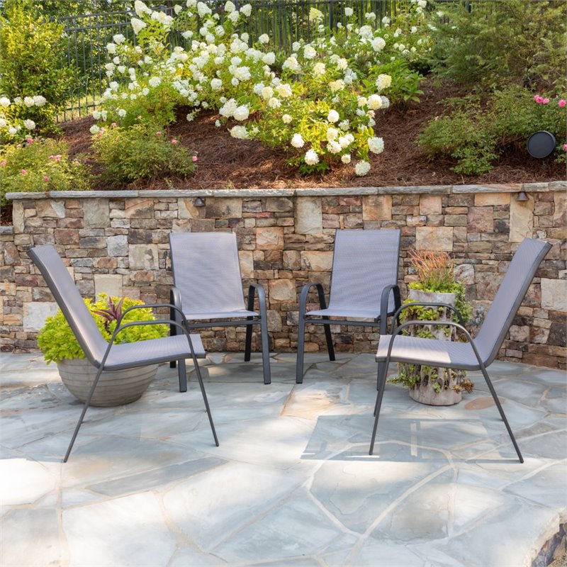 Bowery Hill Modern Gray Outdoor Stack Chair with Metal Frame