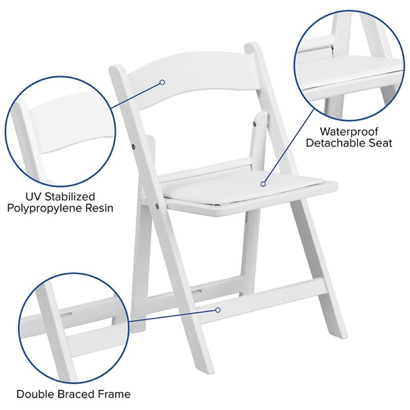 Bowery Hill Kids Resin Vinyl Padded Seat Folding Chair in White (Set of 2)