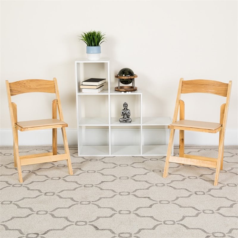 Bowery Hill Wooden Vinyl Seat Folding Chair in Natural (Set of 2)