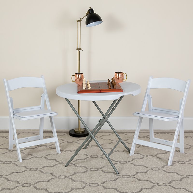 Bowery Hill Resin and Vinyl Folding Chair in White (Set of 2)