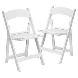 Bowery Hill Resin and Vinyl Folding Chair in White (Set of 2)