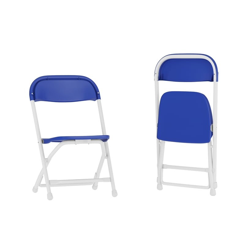 Bowery Hill Plastic and Metal Kid Folding Chair in Blue/White (Set of 2)