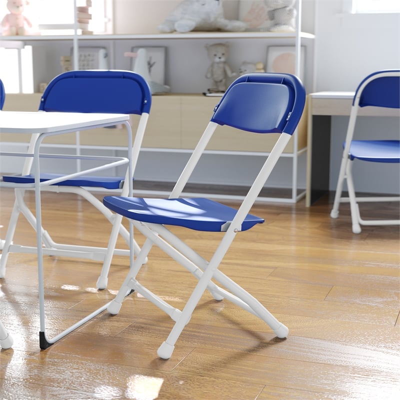 Bowery Hill Plastic and Metal Kid Folding Chair in Blue/White (Set of 2)