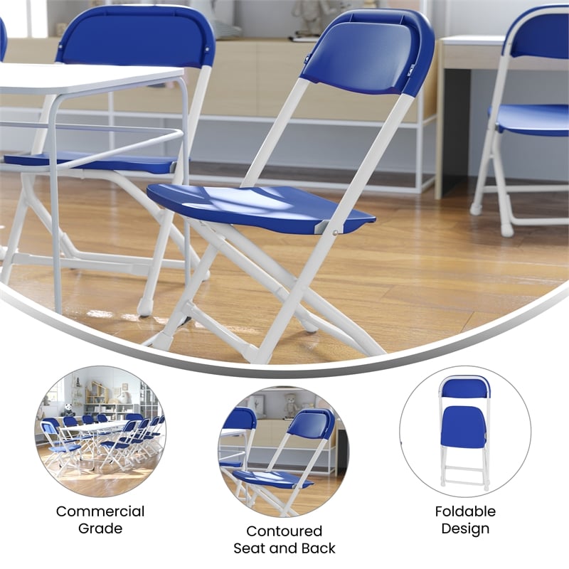 Bowery Hill Plastic and Metal Kid Folding Chair in Blue/White (Set of 2)