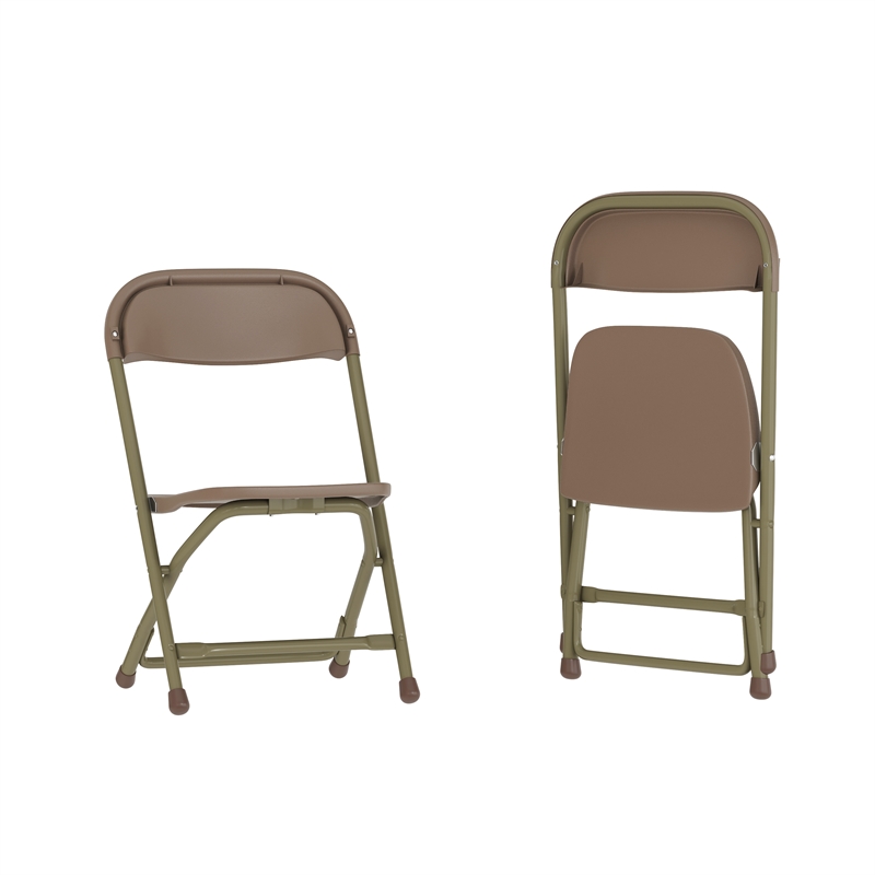 Bowery Hill Plastic and Metal Kid Folding Chair in Brown (Set of 2)