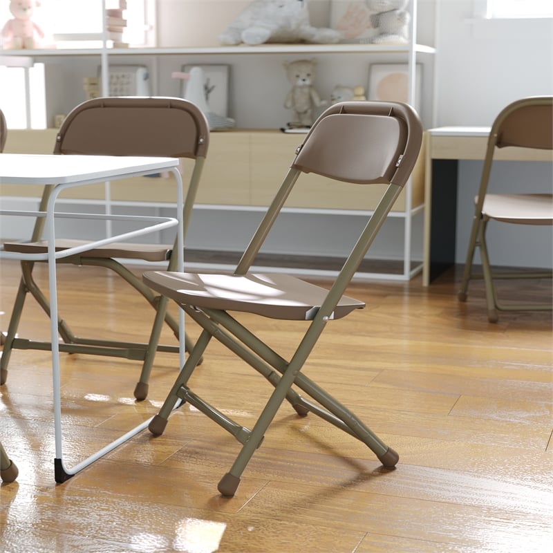 Bowery Hill Plastic and Metal Kid Folding Chair in Brown (Set of 2)