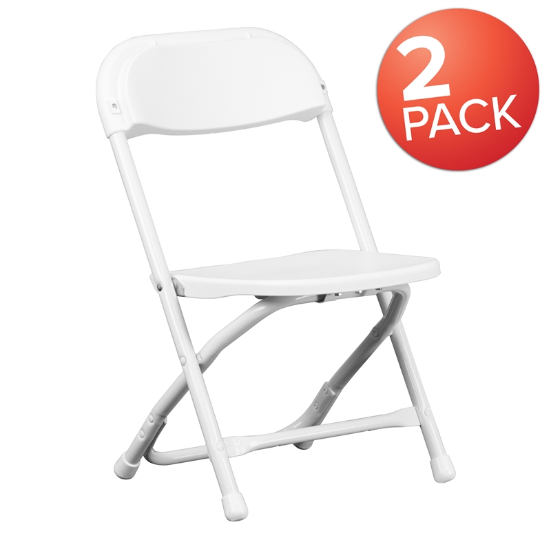 Bowery Hill Plastic and Metal Kid Folding Chair in White (Set of 2)
