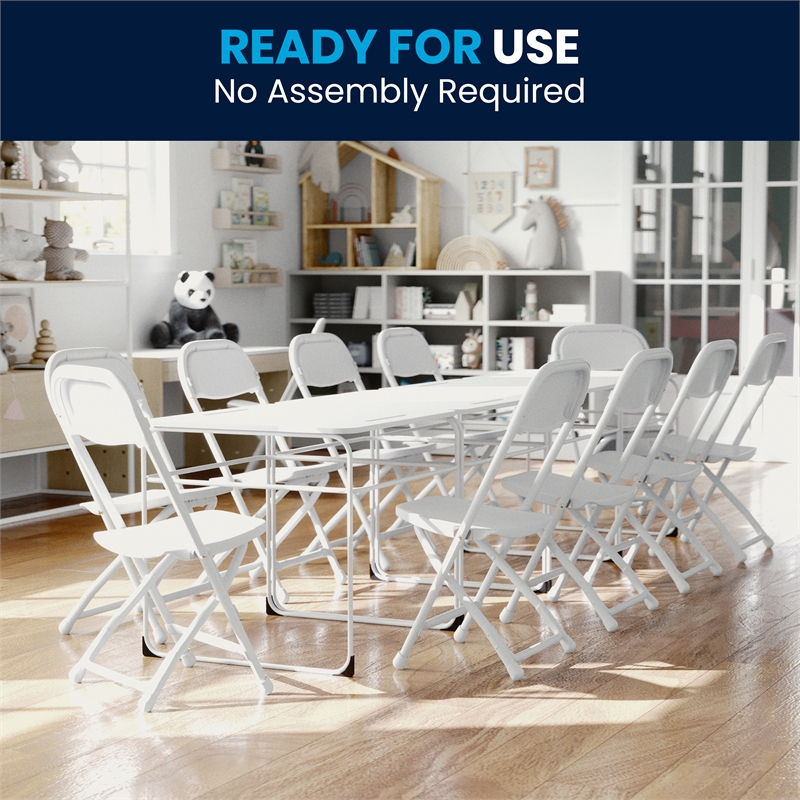 Bowery Hill Plastic and Metal Kid Folding Chair in White (Set of 2)