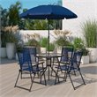 Bowery Hill 6PC Plastic Patio Umbrella Table & Chairs Set in Navy