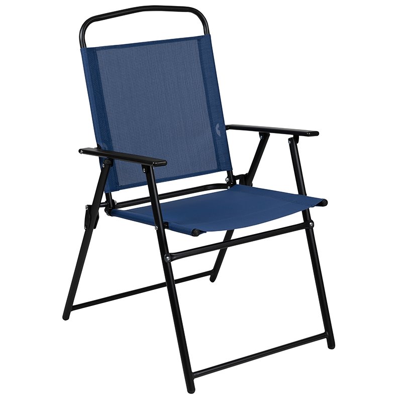 Bowery Hill 6PC Plastic Patio Umbrella Table & Chairs Set in Navy