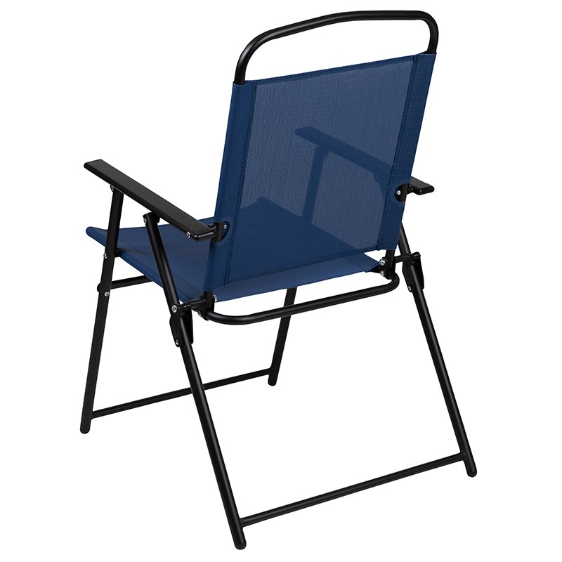 Bowery Hill 6PC Plastic Patio Umbrella Table & Chairs Set in Navy