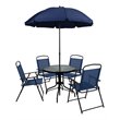 Bowery Hill 6PC Plastic Patio Umbrella Table & Chairs Set in Navy