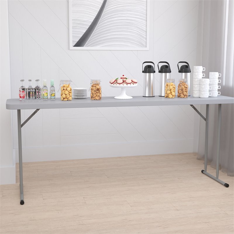 Bowery Hill Rectangle Plastic Folding Training/Seminar Table in Gray