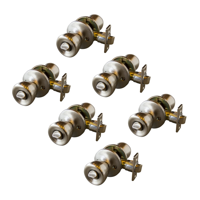 Bowery Hill Terrace Brass Privacy Door Knob in Satin Nickel 6 Pack