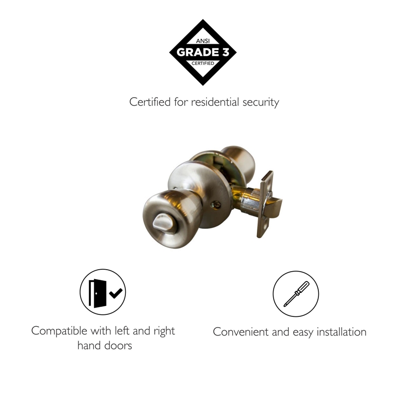 Bowery Hill Terrace Brass Privacy Door Knob in Satin Nickel 6 Pack