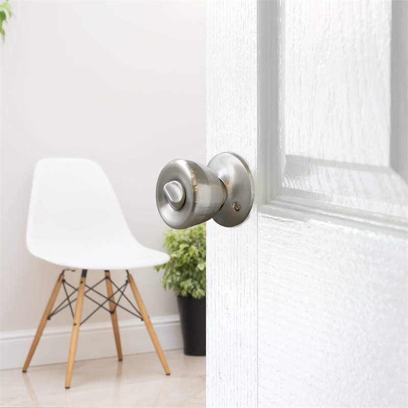 Bowery Hill Terrace Brass Privacy Door Knob in Satin Nickel 6 Pack