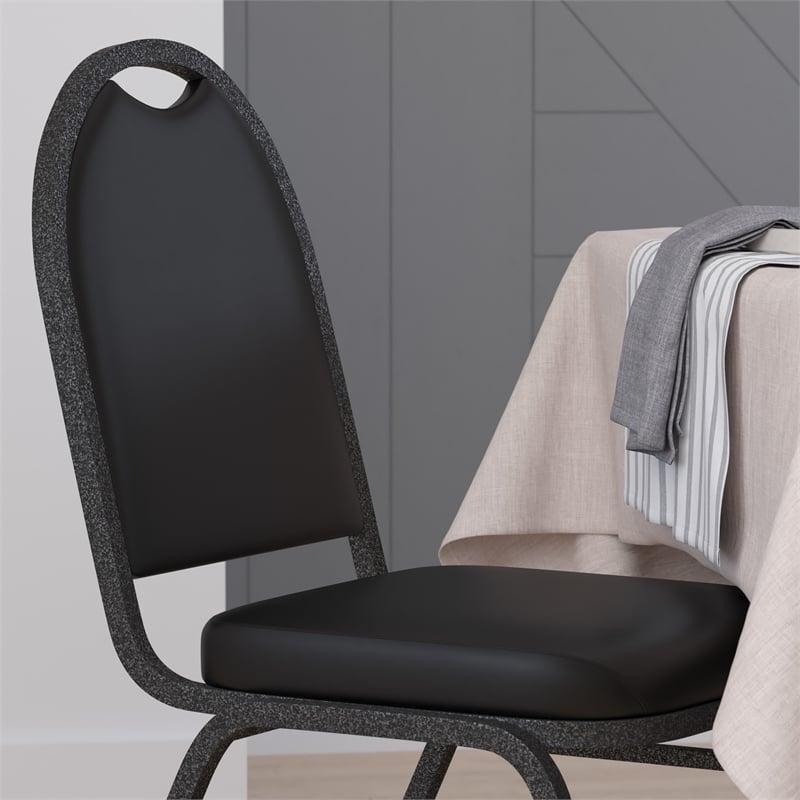 Bowery Hill Modern Vinyl Stacking Banquet Chair in Black/Silver